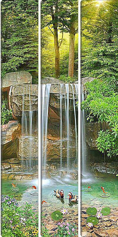 Модульная картина - Водопад и плавающие уточки