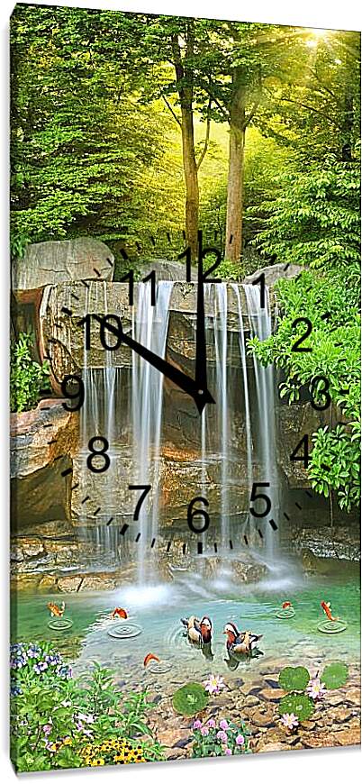 Часы картина - Водопад и плавающие уточки