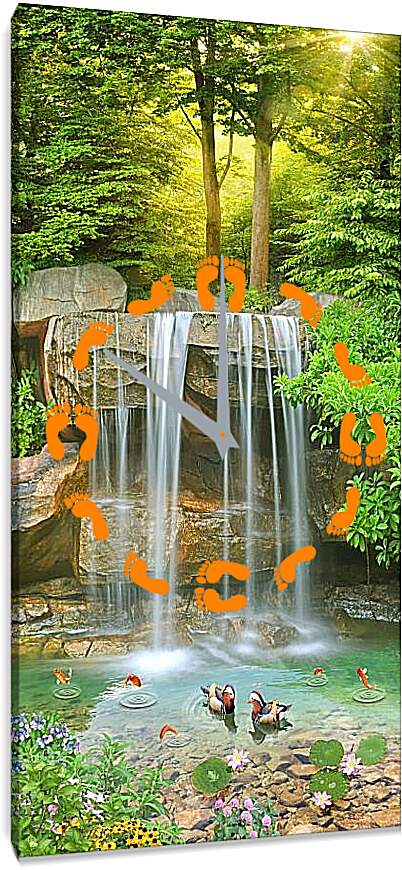 Часы картина - Водопад и плавающие уточки