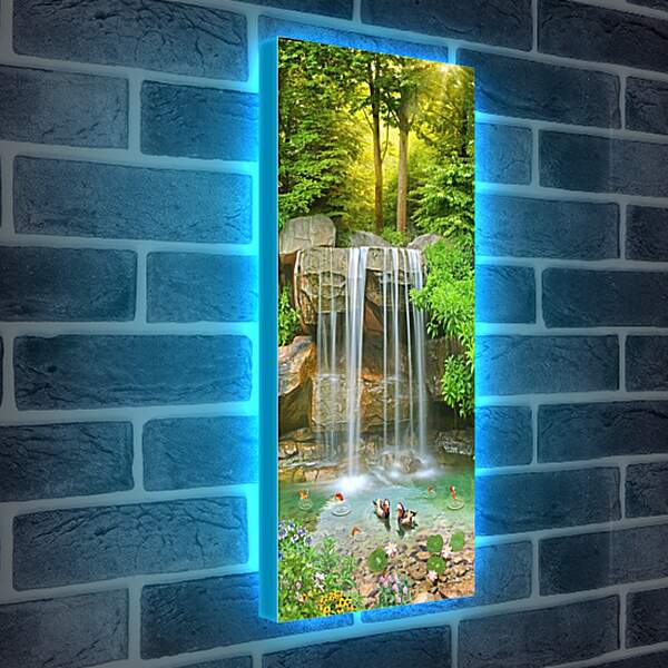 Лайтбокс световая панель - Водопад и плавающие уточки