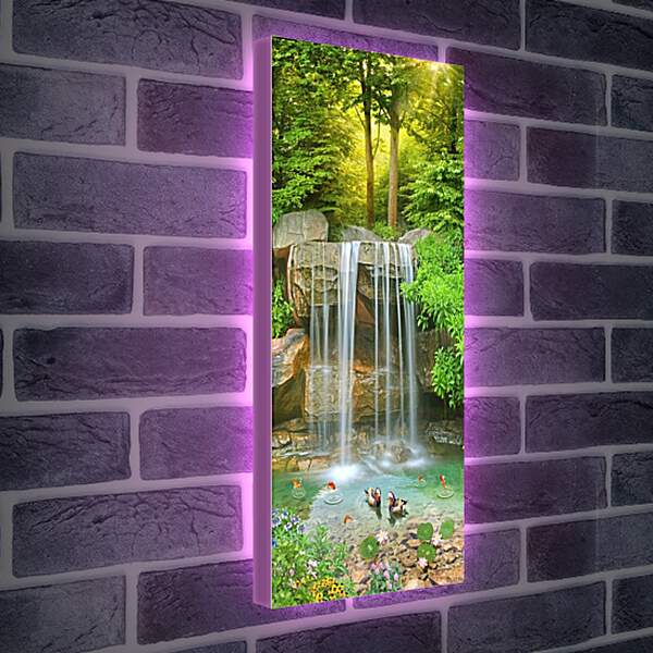 Лайтбокс световая панель - Водопад и плавающие уточки