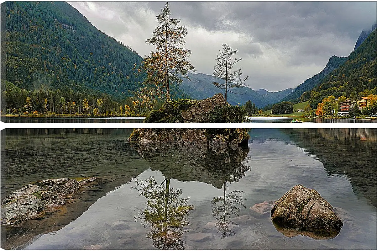 Модульная картина - Красивый водоём в центре гор