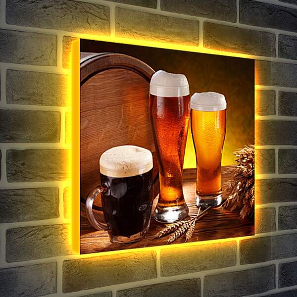 Лайтбокс световая панель - Пиво в боченке, кружке и стаканах
