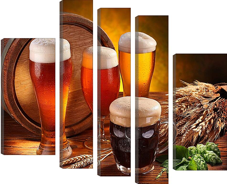 Модульная картина - Пиво в боченке и кружках