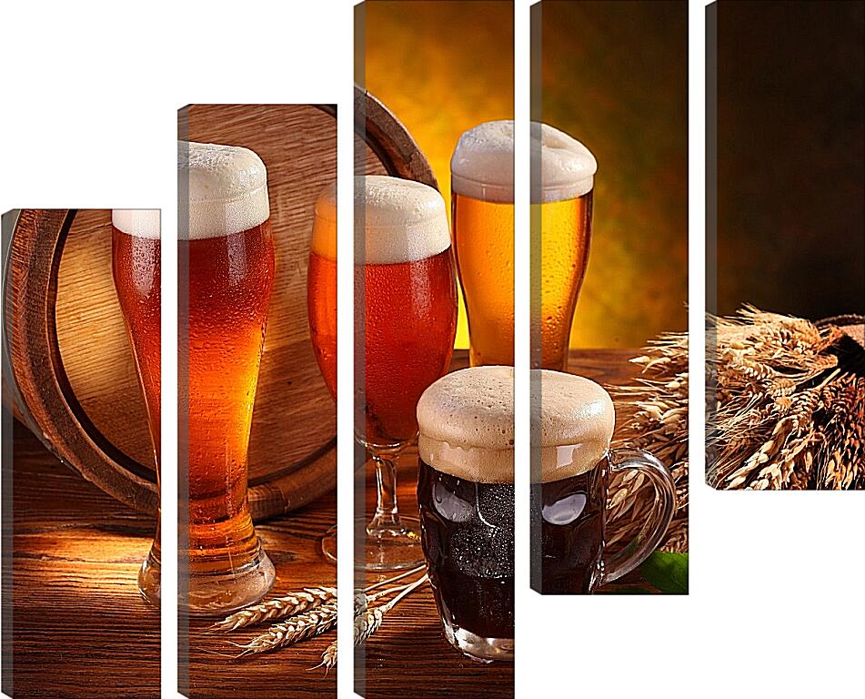 Модульная картина - Пиво в боченке и кружках