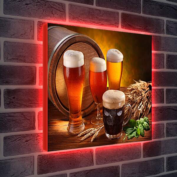 Лайтбокс световая панель - Пиво в боченке и кружках