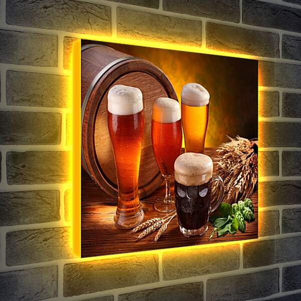 Лайтбокс световая панель - Пиво в боченке и кружках