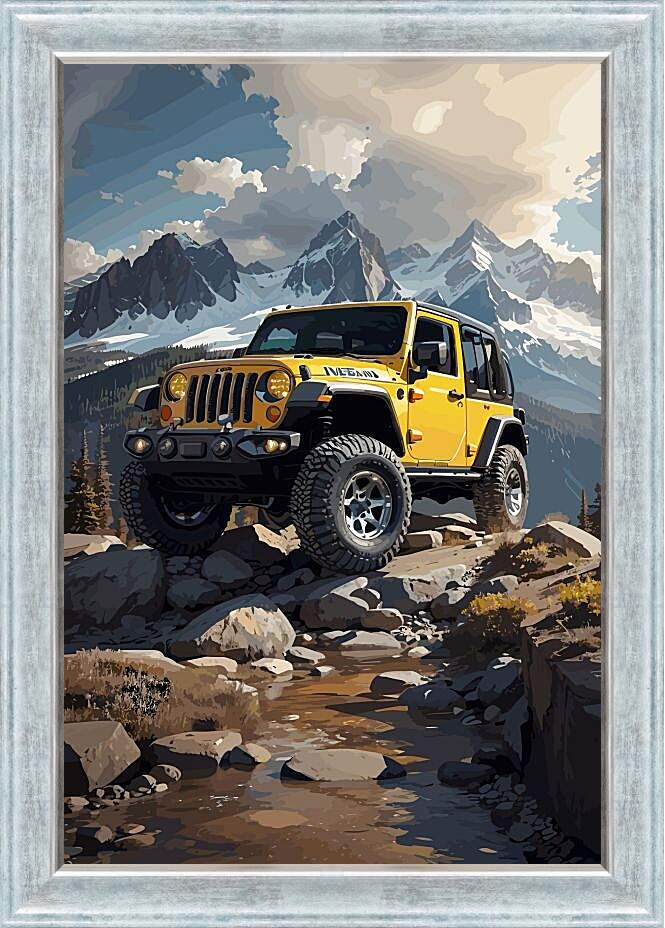 Картина в раме - Джип на фоне гор