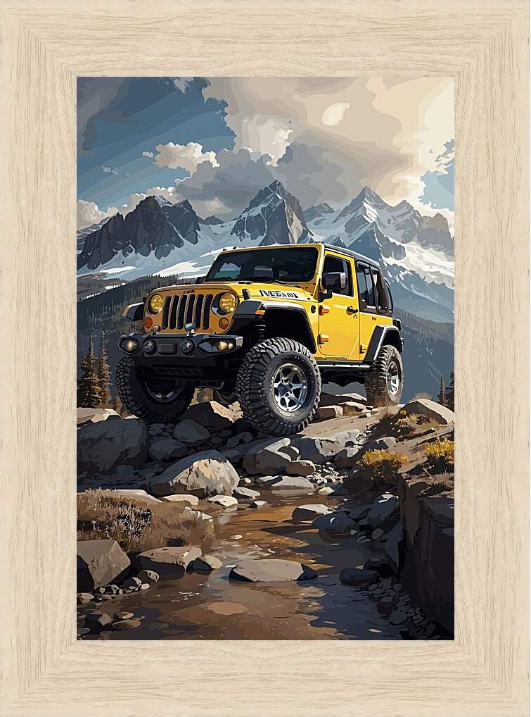 Картина в раме - Джип на фоне гор
