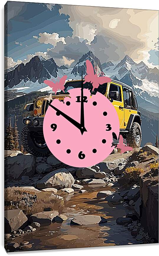 Часы картина - Джип на фоне гор