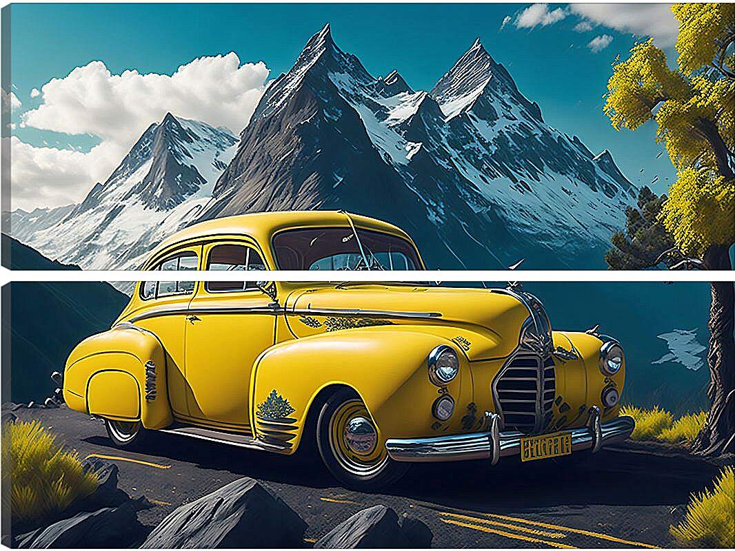 Модульная картина - Ретро автомобиль на фоне гор