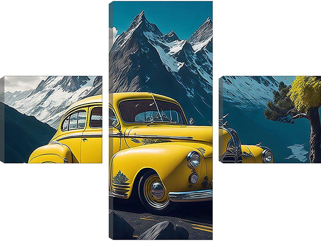 Модульная картина - Ретро автомобиль на фоне гор