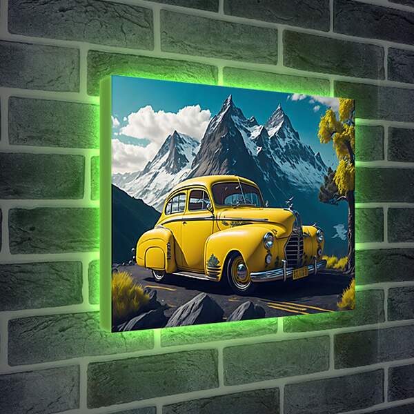 Лайтбокс световая панель - Ретро автомобиль на фоне гор