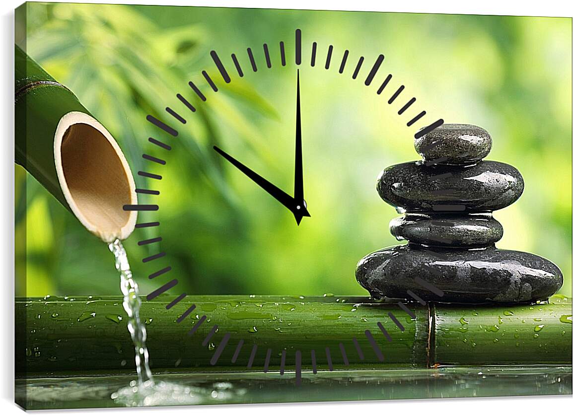 Часы картина - Камни, вода, бамбук