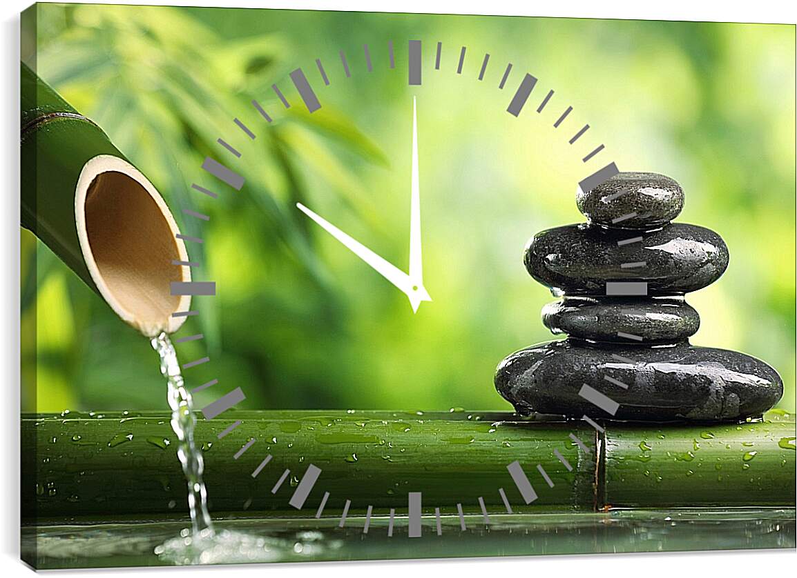 Часы картина - Камни, вода, бамбук