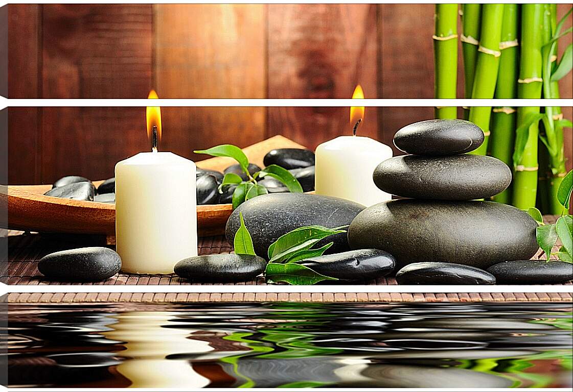 Модульная картина - Бамбук, камни, свечи, вода