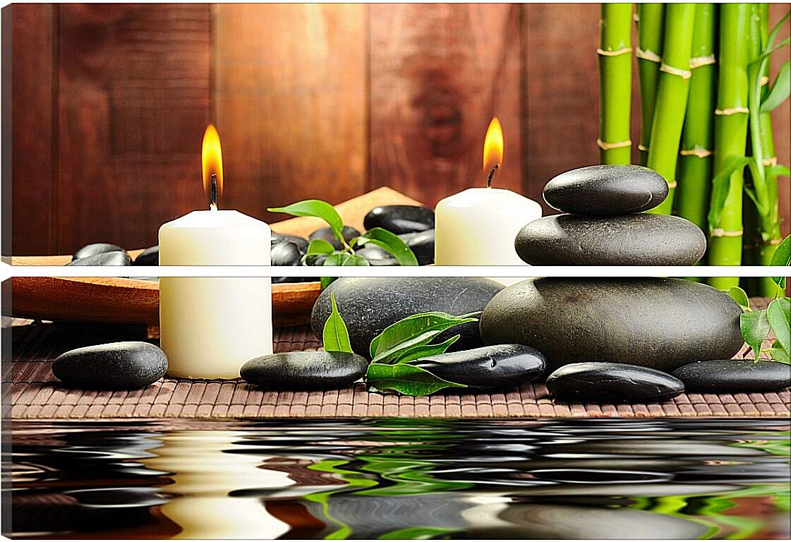 Модульная картина - Бамбук, камни, свечи, вода