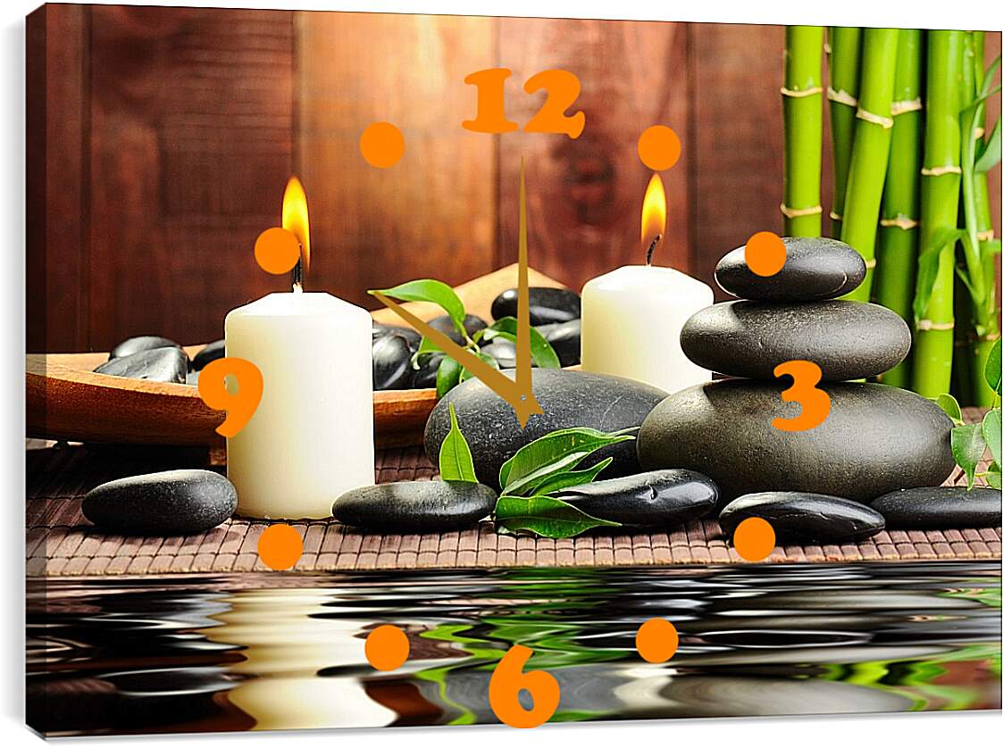 Часы картина - Бамбук, камни, свечи, вода