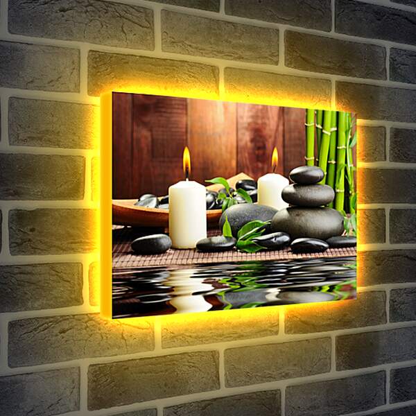 Лайтбокс световая панель - Бамбук, камни, свечи, вода