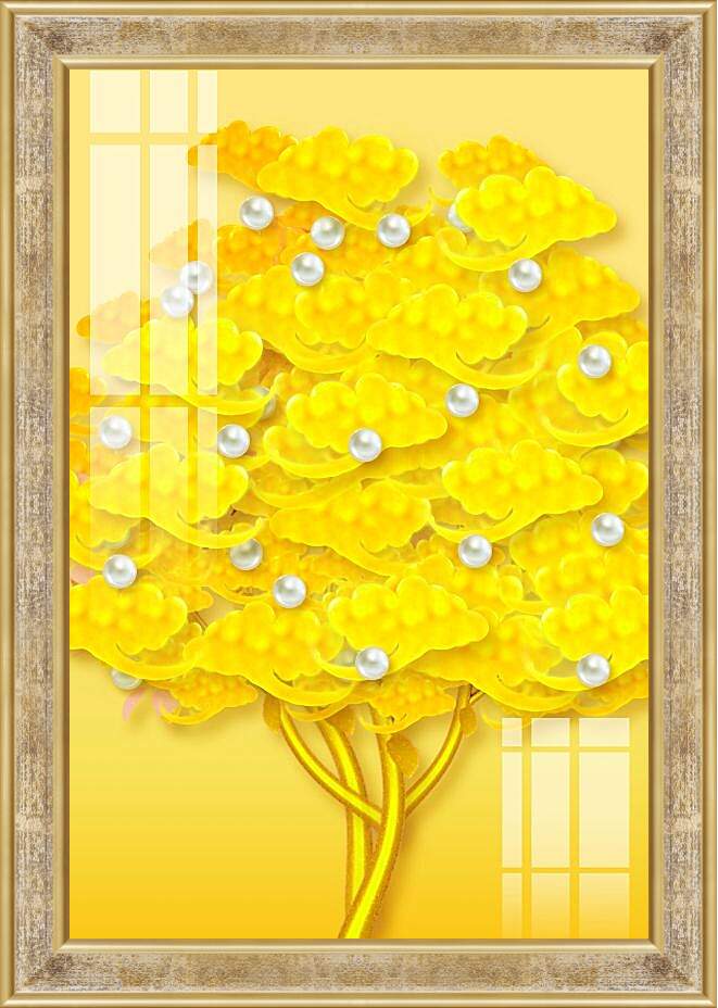 Картина в раме - Золотое денежное дерево. Абстракция