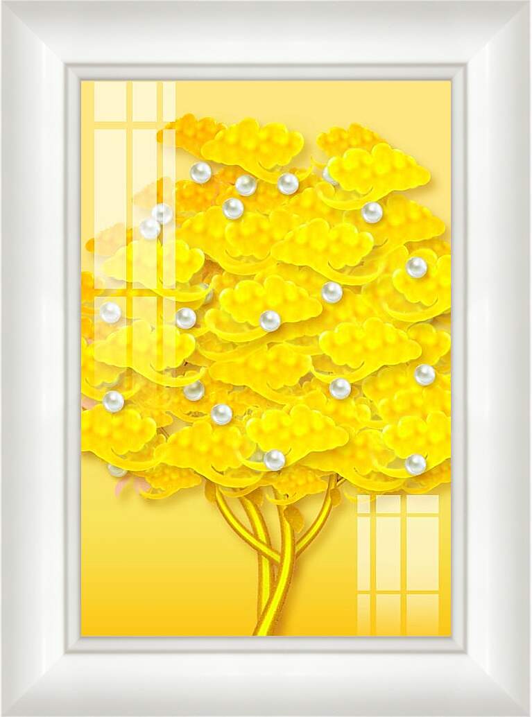 Картина в раме - Золотое денежное дерево. Абстракция