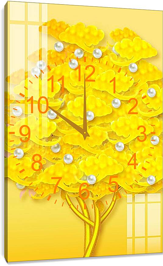 Часы картина - Золотое денежное дерево. Абстракция