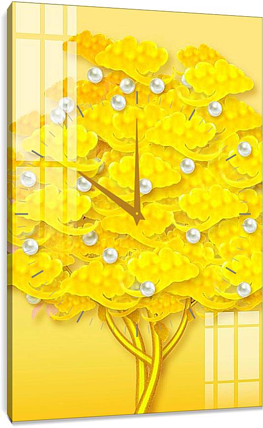 Часы картина - Золотое денежное дерево. Абстракция