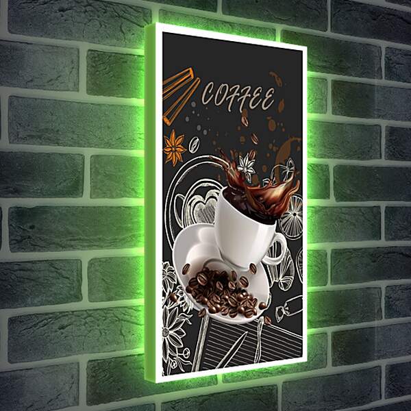 Лайтбокс световая панель - Брызги кофе и зёрна на блюдце