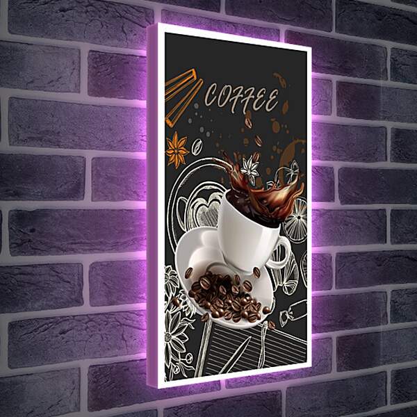 Лайтбокс световая панель - Брызги кофе и зёрна на блюдце
