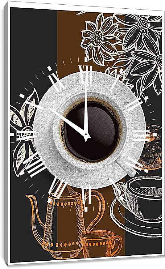 Часы картина - Чашка кофе на белом блюдце