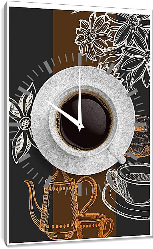 Часы картина - Чашка кофе на белом блюдце