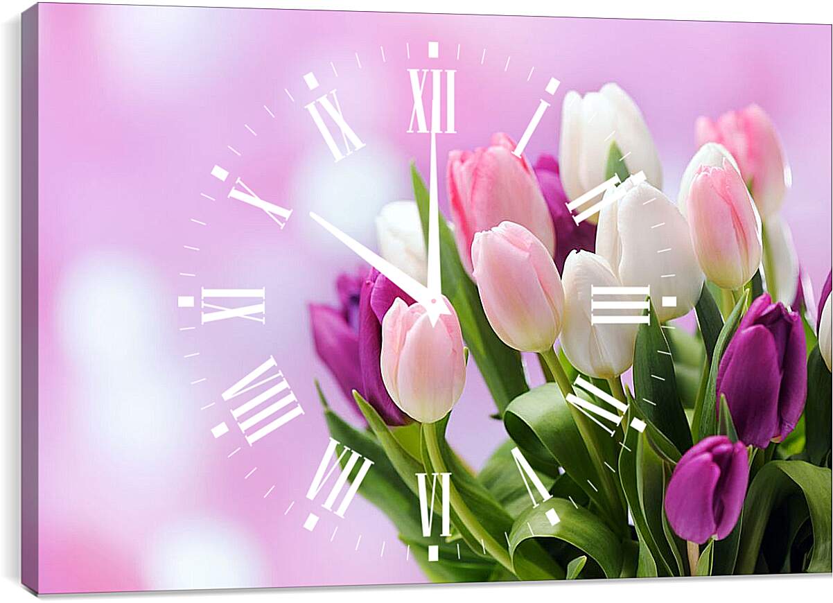 Часы картина - Букет тюльпанов