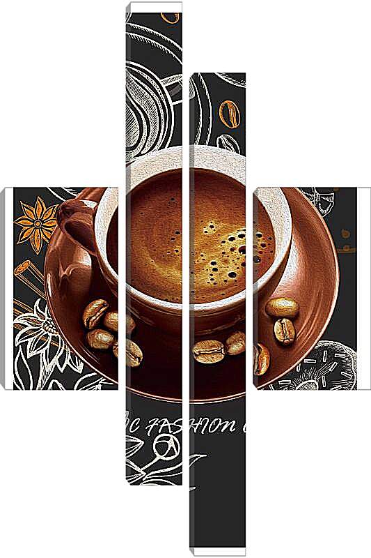 Модульная картина - Кофе с зёрнами на блюдце