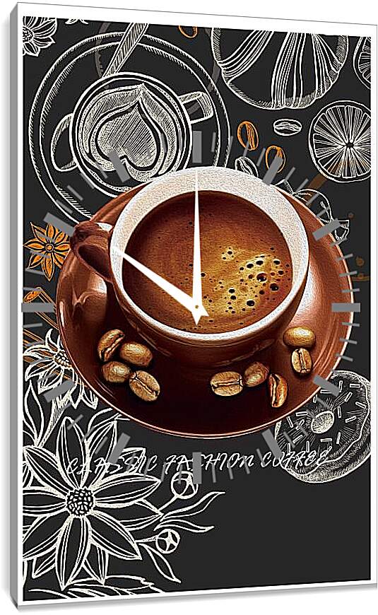 Часы картина - Кофе с зёрнами на блюдце