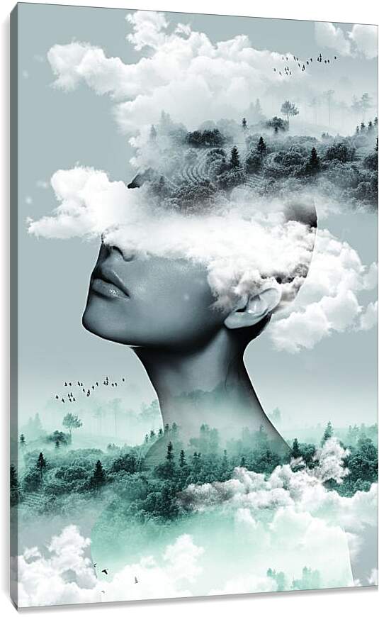 Постер и плакат - Лицо девушки в облаках