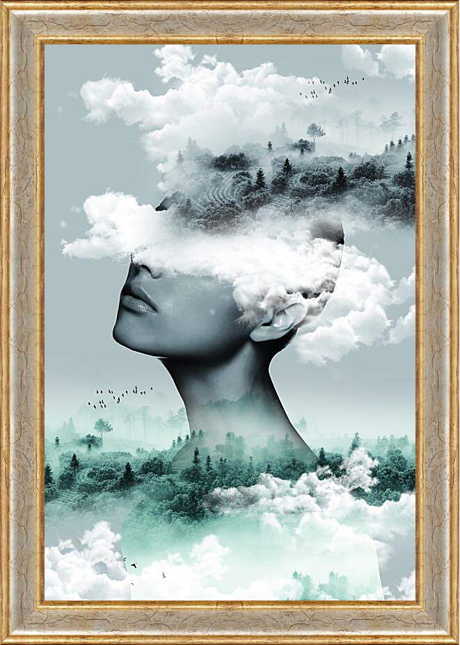 Картина в раме - Лицо девушки в облаках