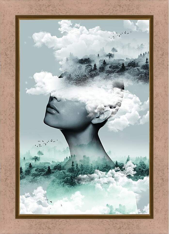 Картина в раме - Лицо девушки в облаках