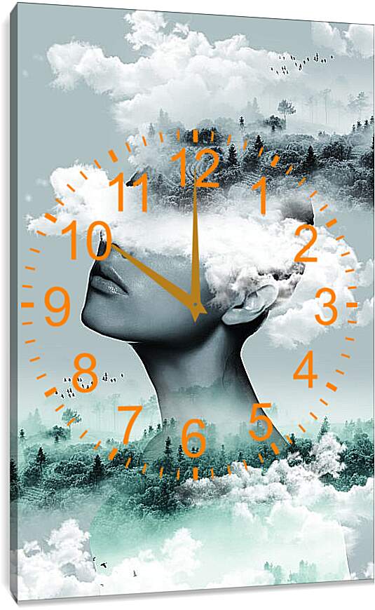 Часы картина - Лицо девушки в облаках