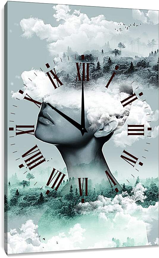 Часы картина - Лицо девушки в облаках