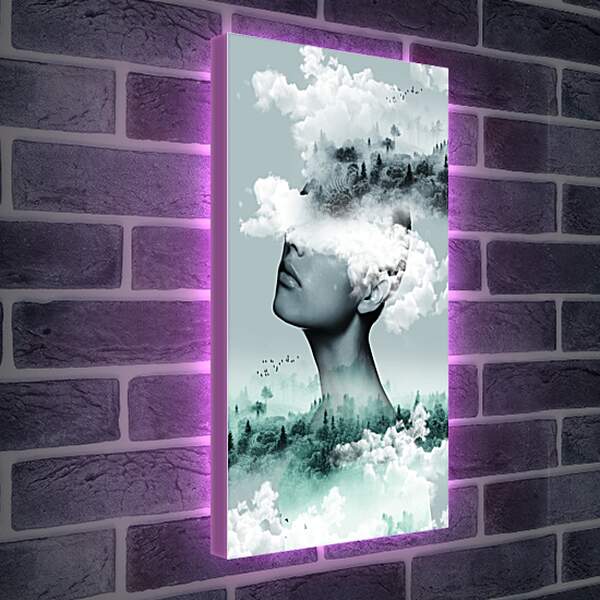 Лайтбокс световая панель - Лицо девушки в облаках