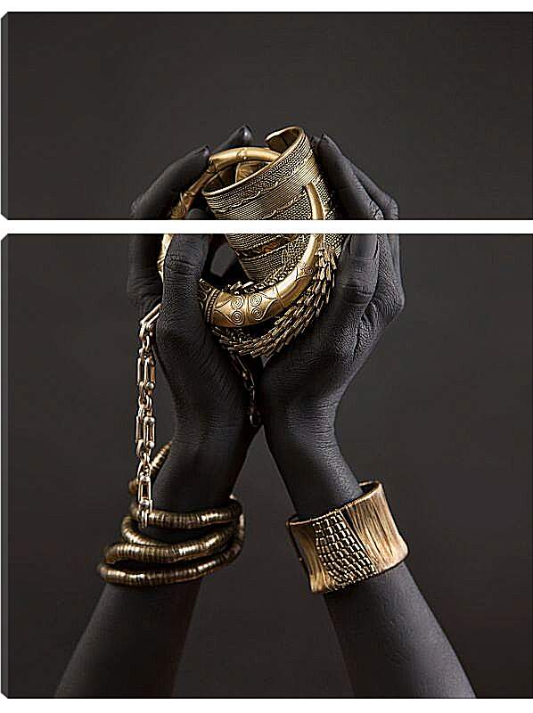 Модульная картина - Руки девушки в золоте