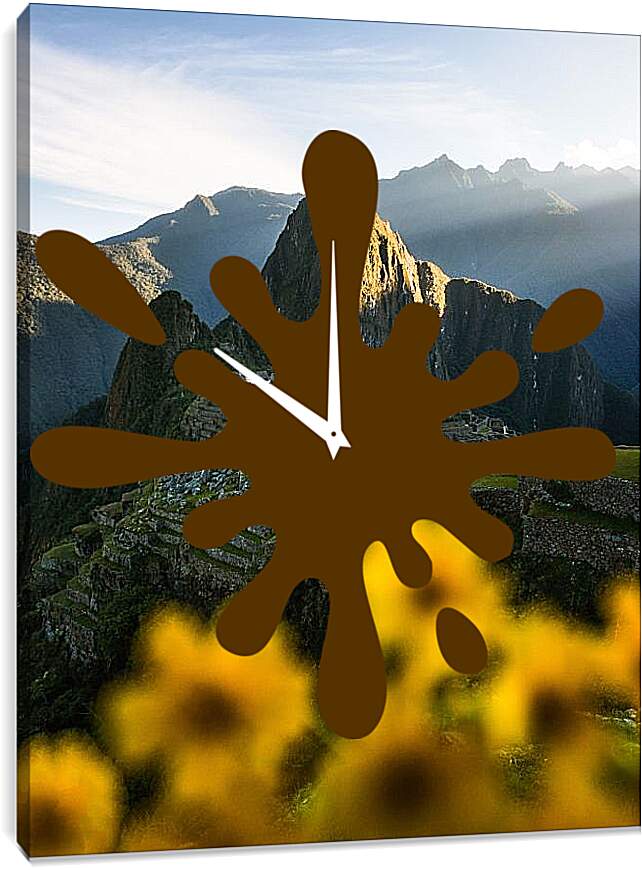 Часы картина - Горы и лучи солнца