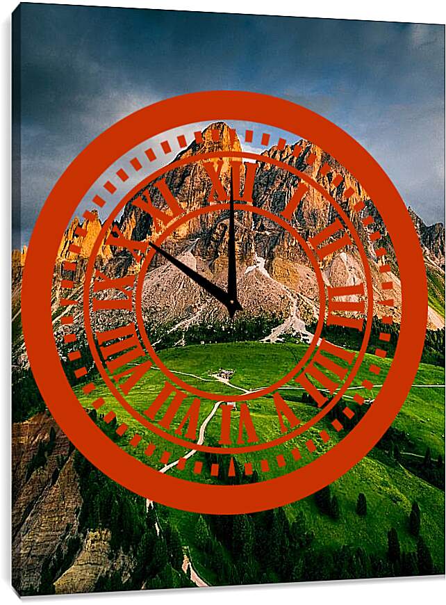 Часы картина - Хижины возле гор