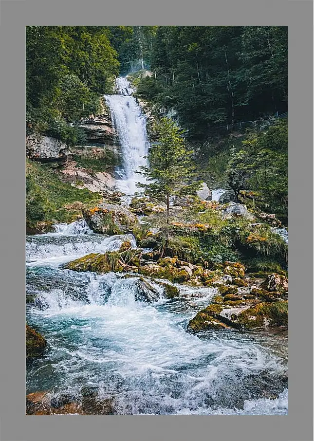 Картина в раме - Водопад в лесу