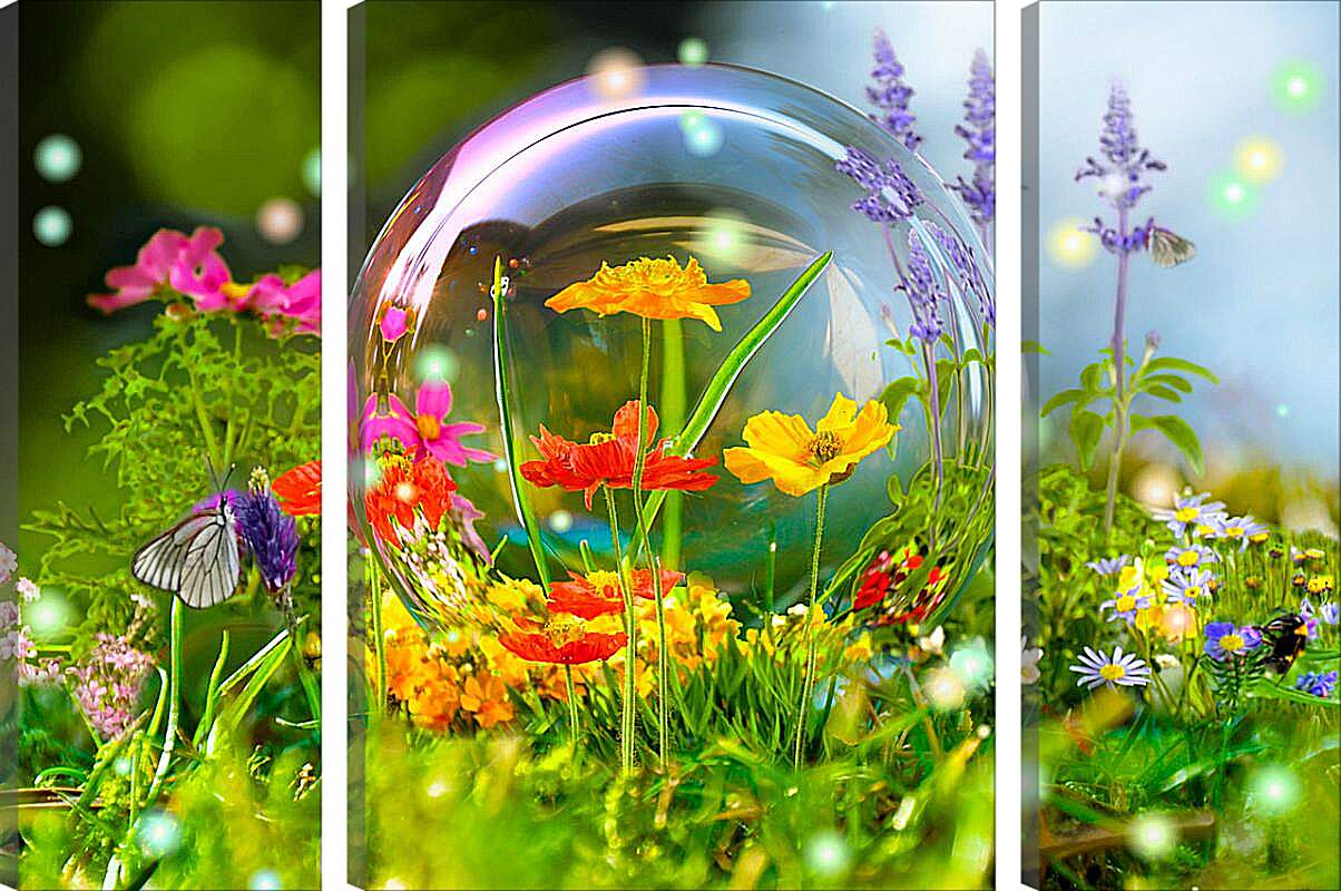Модульная картина - Бабочки и мыльный пузырь