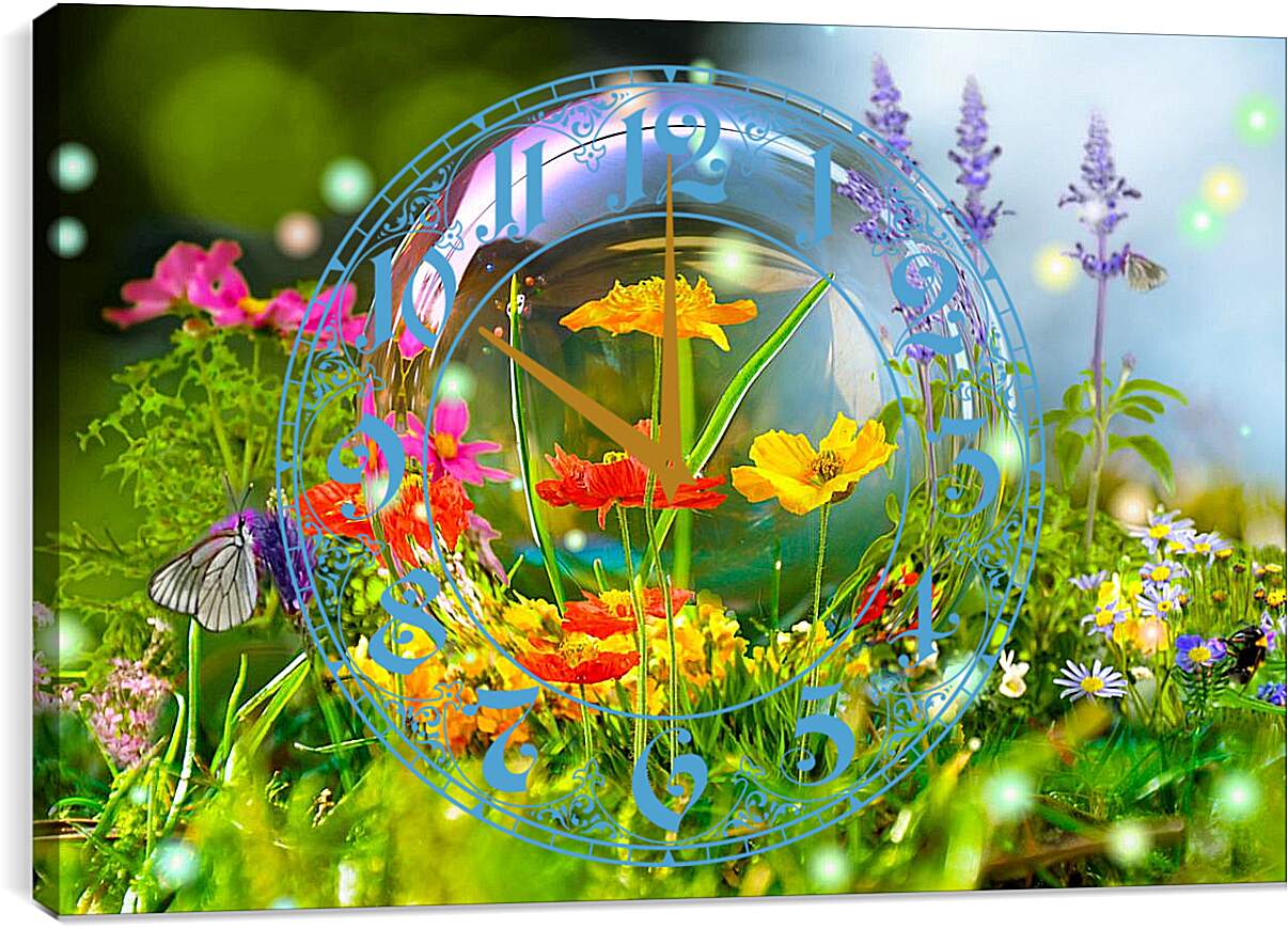 Часы картина - Бабочки и мыльный пузырь