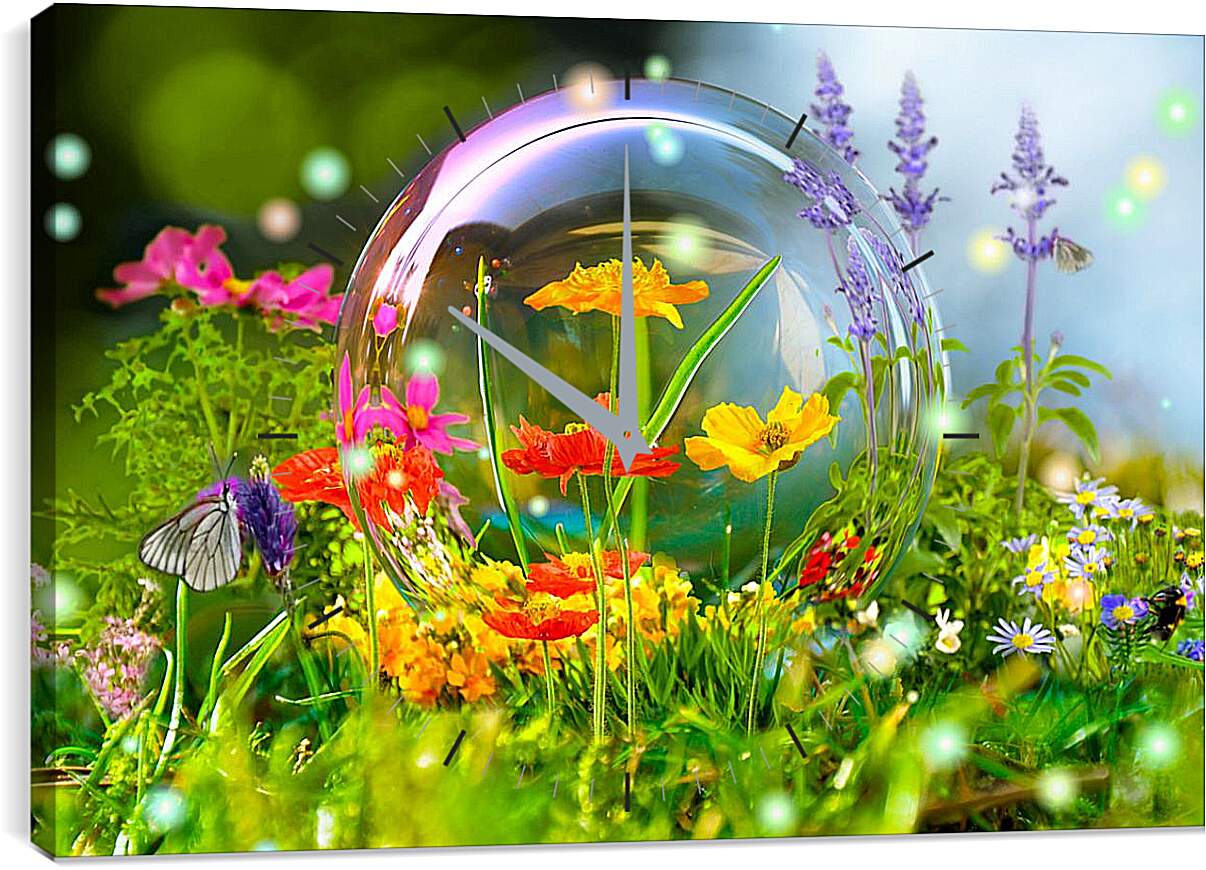 Часы картина - Бабочки и мыльный пузырь
