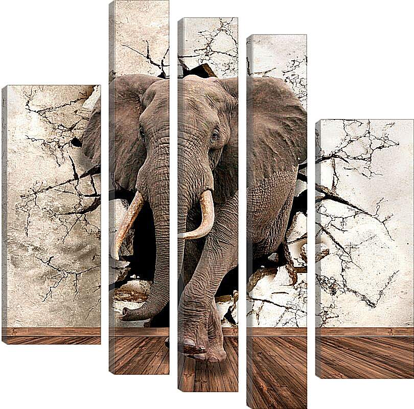 Модульная картина - Слон прошёл сквозь стену
