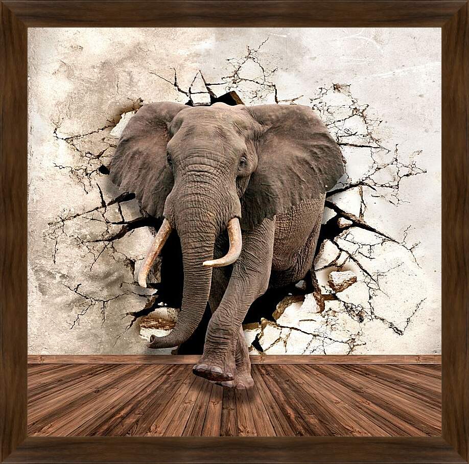 Картина в раме - Слон прошёл сквозь стену