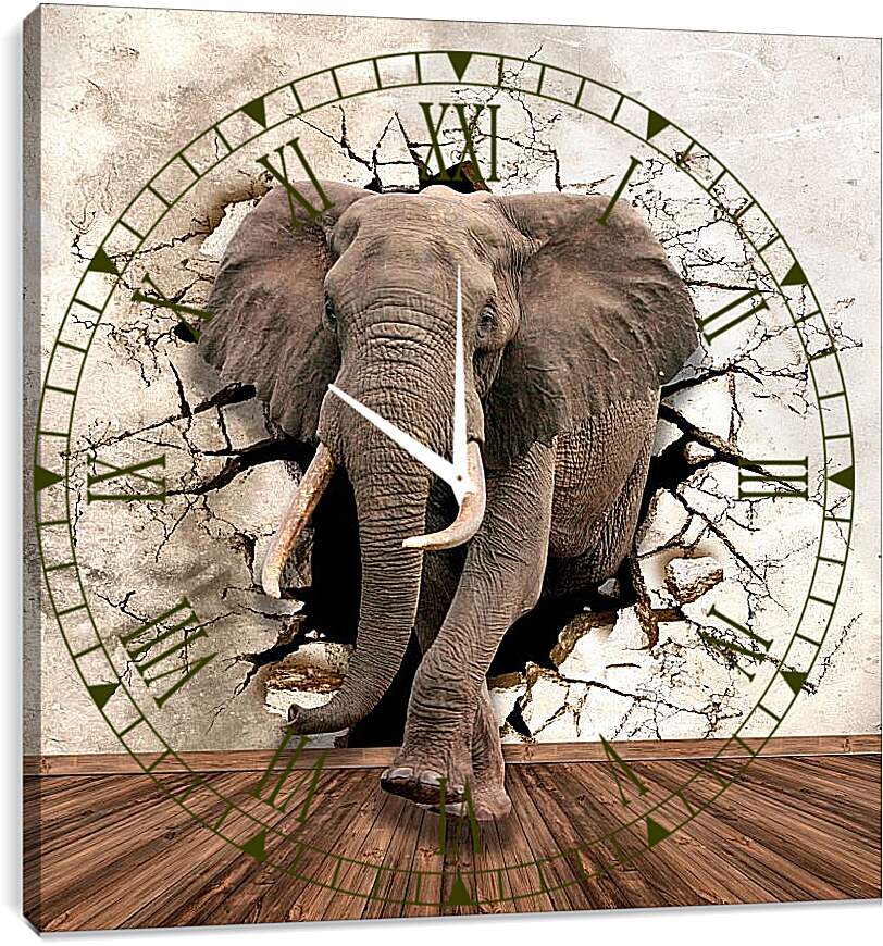 Часы картина - Слон прошёл сквозь стену